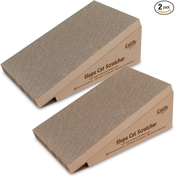 Best Pet Supplies Catify Cat Scratcher, Fun Interactive Scratchers, Posts, Poles, Claw Safe, Furniture Saver Indoor Play Support Natural Cat Behaviors Heavy Duty - Slope Scratcher (2 Pack), 19 x 9.5"