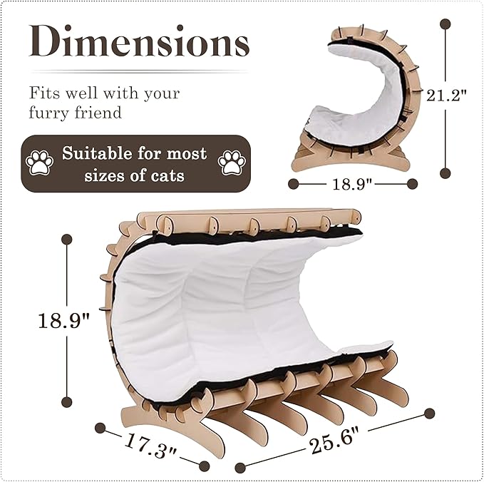 Upgraded Wooden Cat Bed with Plush Cushion – Semi-Cylinder Raised Cat Hammock Bed for Indoor Cats, Washable Pet Bed Support for Kittens, Large & Small Cats – Durable Cat Furniture & Cozy Cat Beds