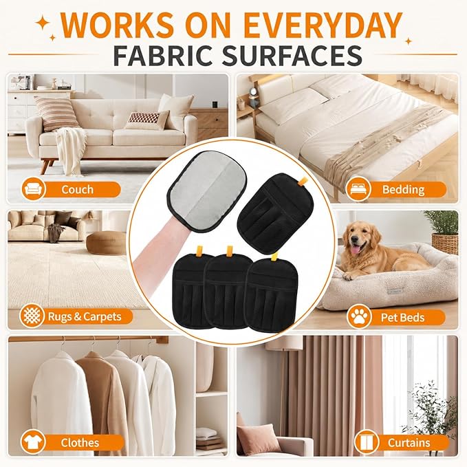 4PCS Pet Hair Removal Gloves for Dogs and Cats, Reusable Pet Hair Remover for Couch, Clothes, Carpet and Car Seats, Washable Electrostatic Grooming Gloves for Pet Shedding Hair