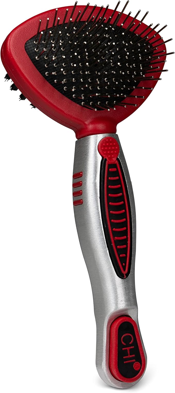 CHI for Cats 2-in-1 Double-Sided Pin and Bristle Cat Brush, Nylon-Tip Pins Detangle Undercoat, Bristle Side Reduces Shedding and Restores Shine, Ionic Technology, Ergonomic Soft-Grip Handle