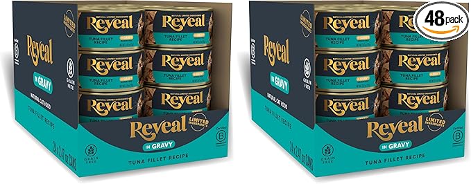 Reveal Natural Wet Canned Cat Food,Limited and Natural Ingredients,Grain Free,High Protein with No Artificial Additives,Tuna in Gravy (2.47 oz Cans),(Pack of 48)