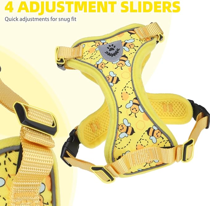 PUPTECK Cat Harness and Leash Set Escape Proof Reflective Cat Walking Harness Adjustable Soft Breathable Mesh Vest for Small Pets, Yellow Bee, S