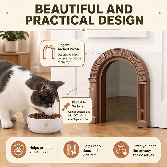 Cat Door for Interior Doors Large Cat Door - No-Flap, No Training Needed, Fits Cats Up to 25 lbs, Easy Installation, Installs in Minutes, Fits 1.25" to 1.75" Thick Solid & Hollow Doors Brown