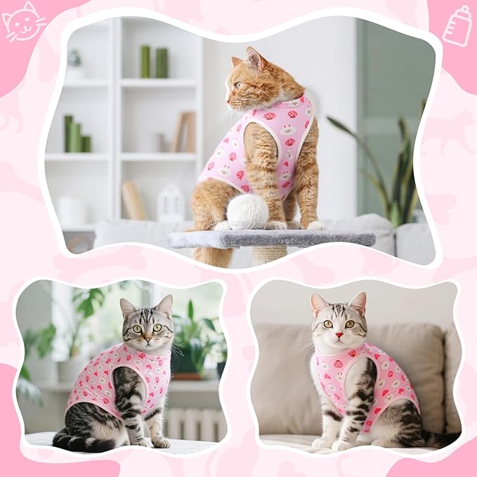 Coppthinktu Cat Recovery Suit Female Cats Onesie for Cats, Breathable Cat Surgery Suit for Surgical Abdominal Wounds Skin Diseases, Cute Kitten Spay Recovery Suit E-Collar Alternative Anti Licking