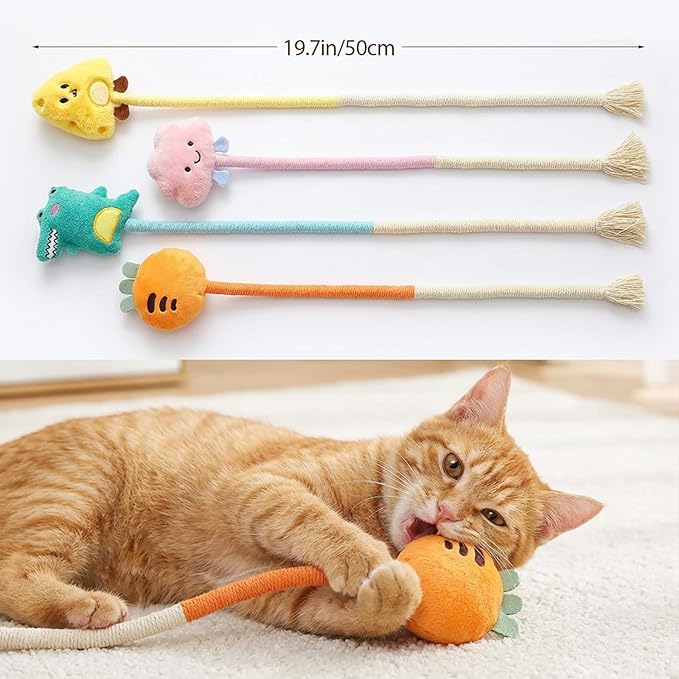 Shudyear 4 Pack Cat Chew Rope Toys, Cotton Cat Rope Toy for Biting and Kicking, Durable Interactive Cat Toy for Indoor Cats Kittens & Adult Cats