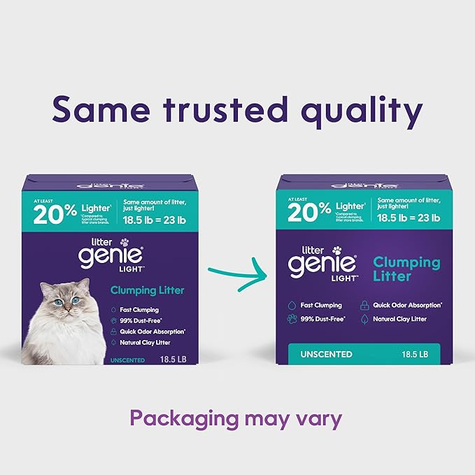 Litter Genie Light Unscented Clumping Cat Litter, 18.5 lbs | Natural Clay Cat Litter | Fast-Clumping, Odor Control, Low Dust, Naturally Lighter