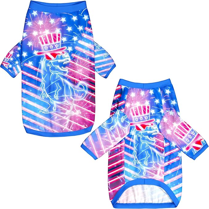 Dog Dinosaur T Shirts with American Pattern Printed Pet Shirt Softable Pajamas for Large Dogs,2XL 4th of July