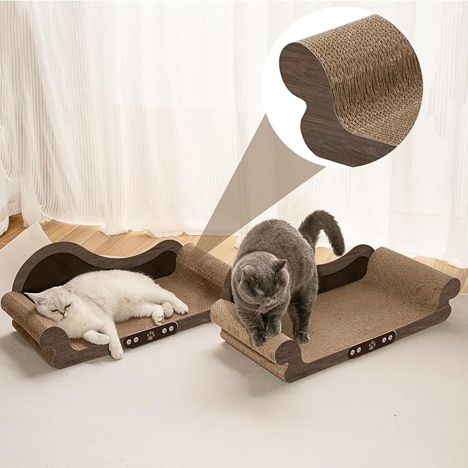 NATUYA Cat Scratcher Cardboard Lounge Bed, 26" Extra-Large Cat Scratching Board, Durable Indoor Cats Scratch Sofa, Furniture Protector, Modern Stylish Cats Bed