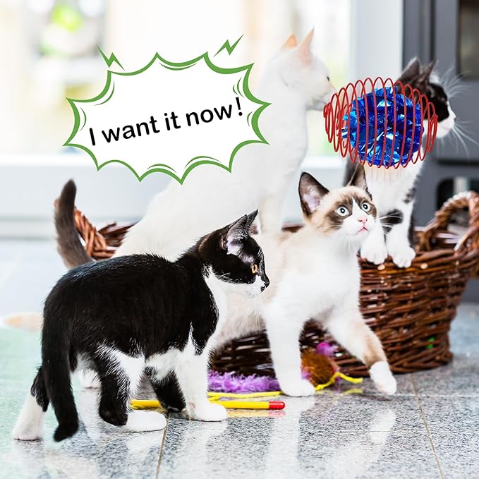 Jecery 5 Pcs Cat Spring Balls Toys Stretchable Rolling Balls Colorful Playful Coils Interactive Action Toy Caged Rats for Kitten Pet Supplies (Crinkle Ball,Multicolor)