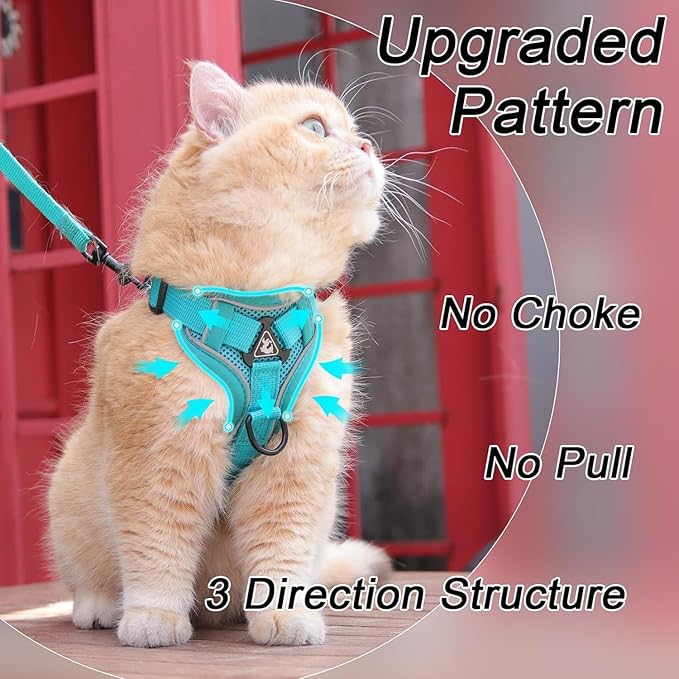 Cat Harness and Leash Set, Upgraded Escape Proof Adjustable Kitten Vest with Lead for Small Cat Outdoor Walking, Soft Breathable Mesh Jacket with Reflective Strips for Dark Night, S, Emerald Green