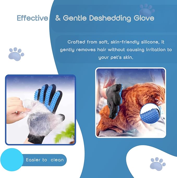Pet Grooming Gloves (2 Pack) for Dogs & Cats – Deshedding Hair Remover Mitts with Soft Silicone Massage Bristles – Dual-Sided Grooming & Bathing Gloves for Long & Short Hair Pets