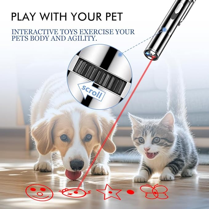 Rumcut Laser Pointer Cat Toys, Cat Laser Pointer Toy with Three Light Modes, Five Adjustable Patterns,USB Portable Charging, Interactive cat Toy Multifunctional and Portable