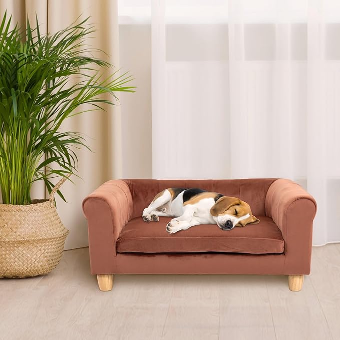 CRITTER SITTERS 33” Faux Suede Ped Bed in Brown, Durable Washable Sofa Couch for Small & Medium Cats & Dogs, Must Have Accessory for Yorkies, Shih Tzus & Frenchies, Kitten & Puppy Essential Furniture