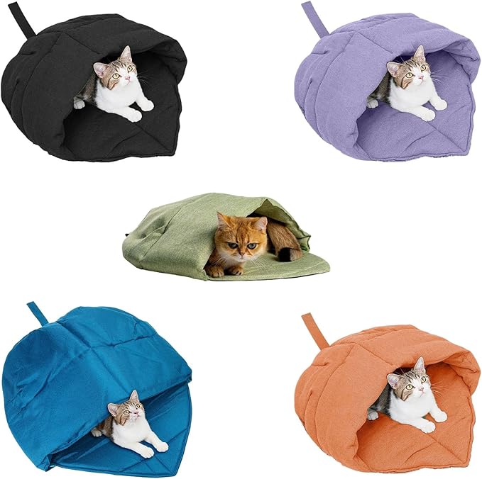 Indoor Cats Cave Bed with Leaves Shape Design Fabric Rest Sleep Bag for Kittens and Winter Autumn Essential Home Decors Cave