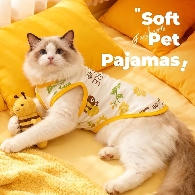 PETCARE Cartoon Dog Shirts for Small Dogs Cute Dog Clothes Yellow Bee Tshirt Soft Cotton Puppy Pajamas Breathable Sleeveless Pet Tank Top Spring Summer Dogs Clothes for Chihuahua Yorkie Shih Tzu
