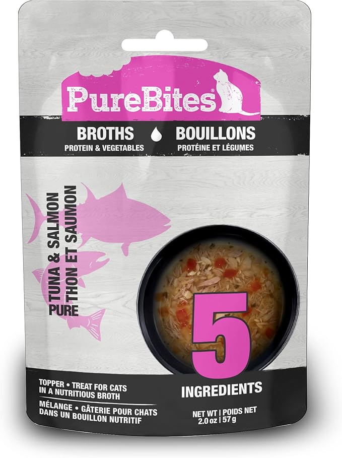 PureBites Tuna & Salmon Broths for Cats, Only 5 Ingredients, Case of 18