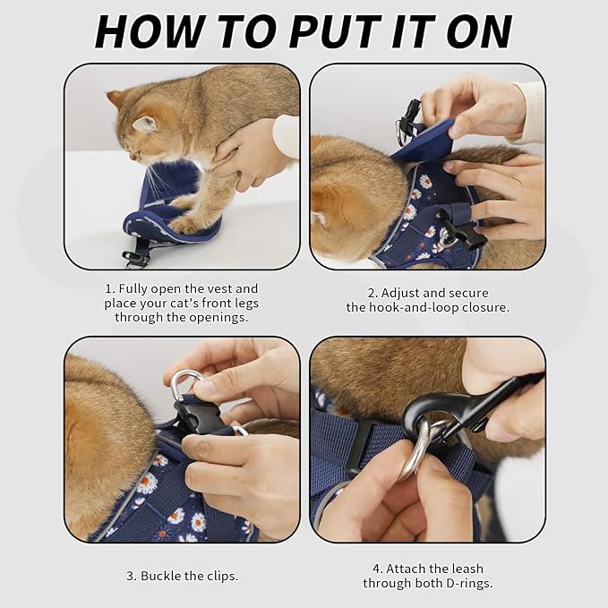 Arblina Soft Mesh Cat Harness and Leash Set for Walking,Escape Proof No Choke Step in Kitten Vest Harness,Reflective Ajustable Puppy Vest for Traveling