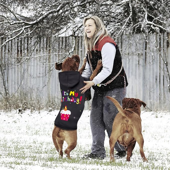 Dog Sweater Dog Hoodie Cold Weather Coat Hooded Sweatshirt for Puppies,Cats, Small Medium Large Dogs (Black(It's My Birthday), XX-Large)