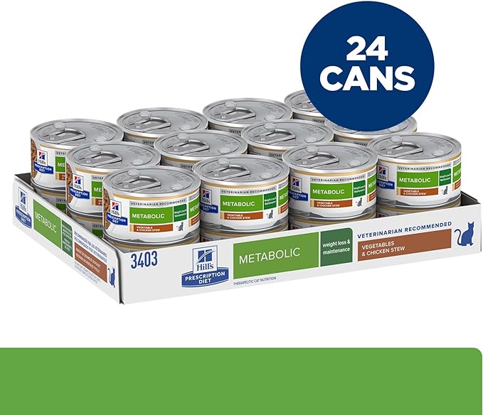 Hill's Prescription Diet Metabolic Weight Management Wet Cat Food, Vegetable & Chicken Stew, 2.9 oz. Cans, 24-Pack