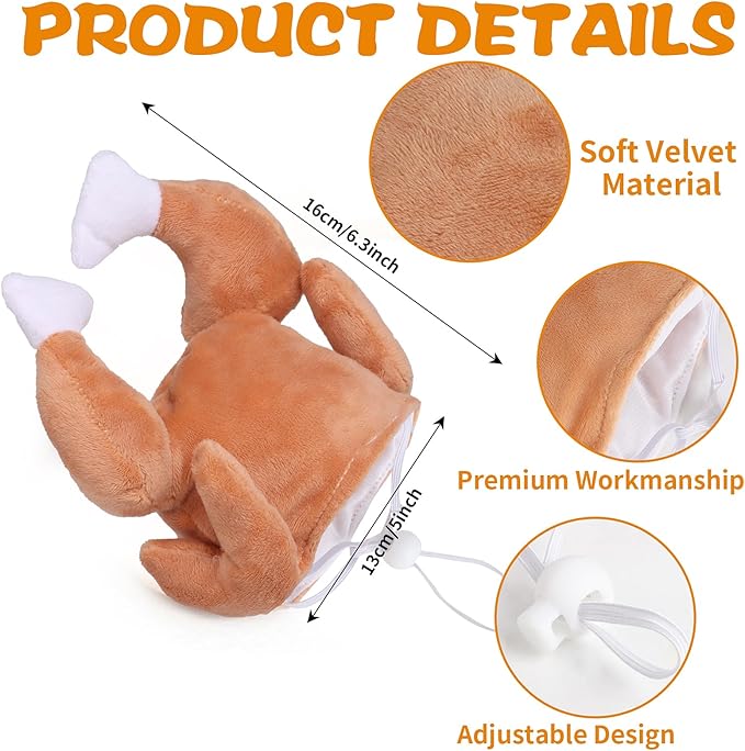 FOIMAS Thanksgiving Turkey Hat for Cat Small Dog Turkey Drumstick Costume Hat for Cat and Small Dog Thanksgiving Costume Decoration Supply