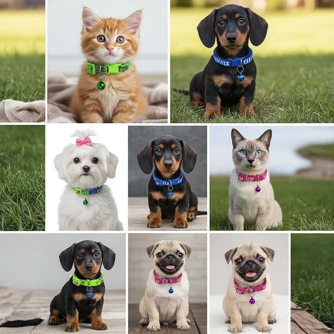 10 Packs Random Puppy Collars for LitterSoft, Durable, and Stylish Nylon Collars with Colorful Bells, Suitable for Small Pets