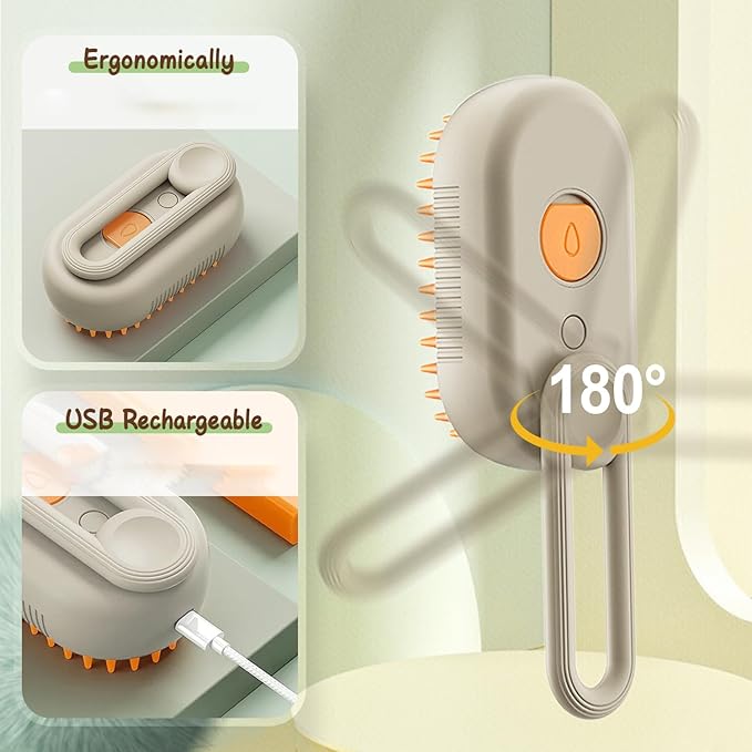 Defur Comb for Cats Dogs, 3 in 1 Steam Cat Brush Cat Steam Brush for Shedding & Grooming, Self Cleaning 3 in 1 Pet Brush Pet Grooming Brush with Spray (White)