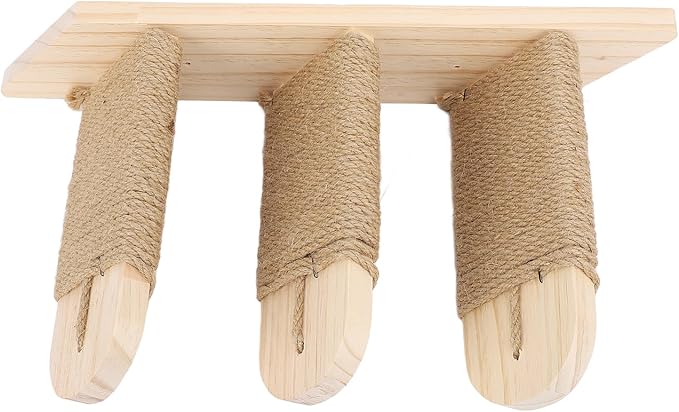 Asixxsix Cat Wall Shelves, Pine Wood Construction Space Saving Cat Shelves, Wall Mounted Furniture with Scratch Post and Bed for Home Apartment (3 Tier)