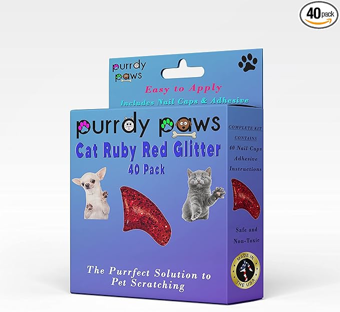 40 Pack Soft Nail Caps for Cat Claws Ruby RED Glitter Medium