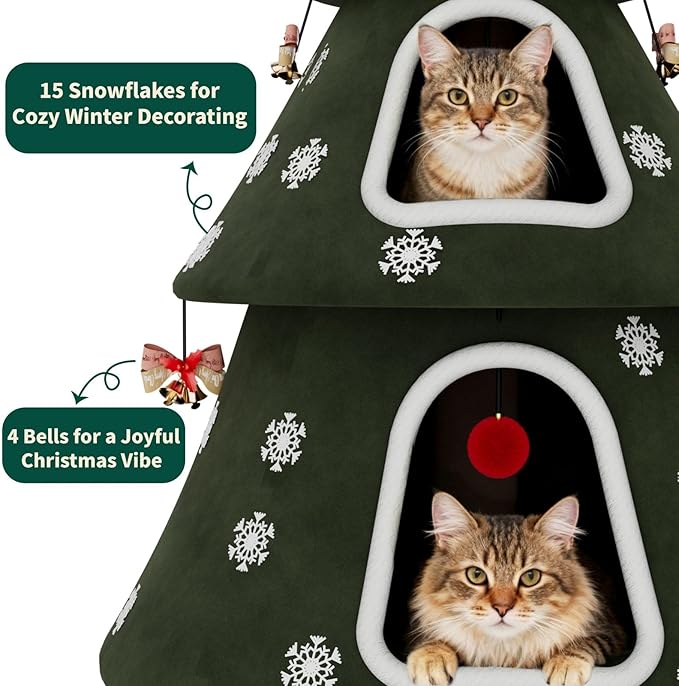 STILLCOVE 53" Large Christmas Cat Tree Tower: Indoor Green Heavy Duty Cat Condo House with Scratching Post & Toys for Xmas Decorations