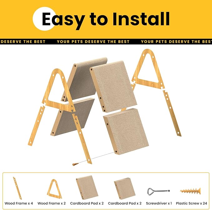 Conlun A-Frame Cat Scratchers for Indoor Cats, Wood Frame & Recycled Cardboard Scratch Pad, Dual-Sided Vertical Horizontal Scratching Board, Space-Saving Furniture Protector for Sofa Walls, Medium