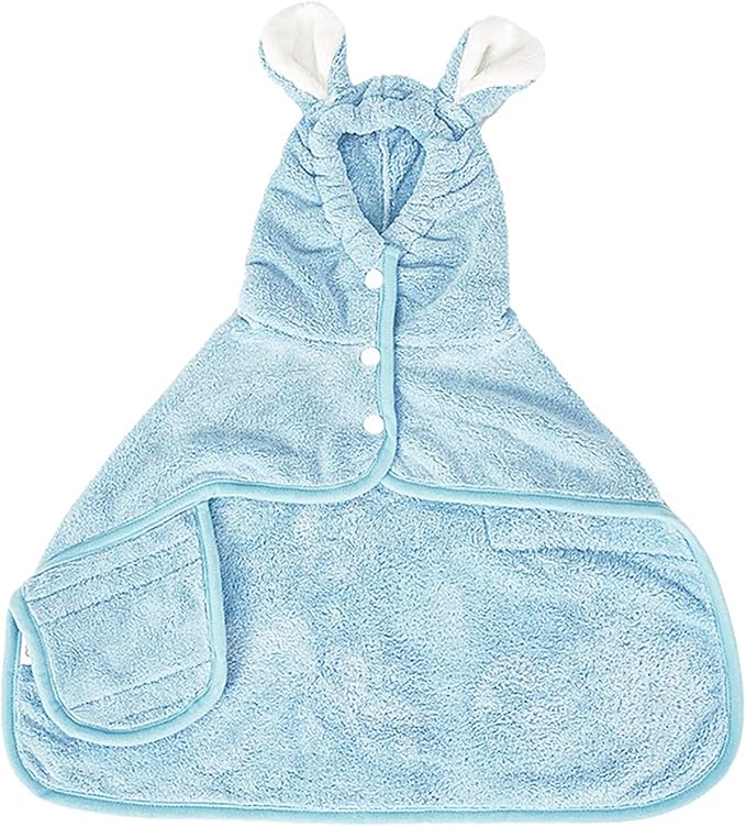 Pet Bathrobe for Dog Cat Super Absorbent Quick Drying Hooded Bath Towel Adjustable Robe for Pool Beach Cold Weather,Blue XS