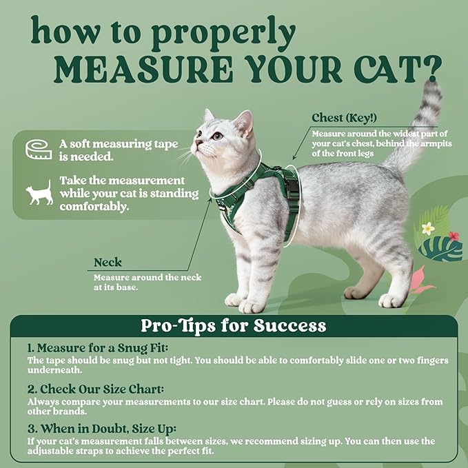 rabbitgoo Cat Harness and Leash for Walking, Escape Proof Soft Adjustable Vest Harnesses for Cats, Easy Control Breathable Reflective Strips Jacket,Rainforest Green,XS