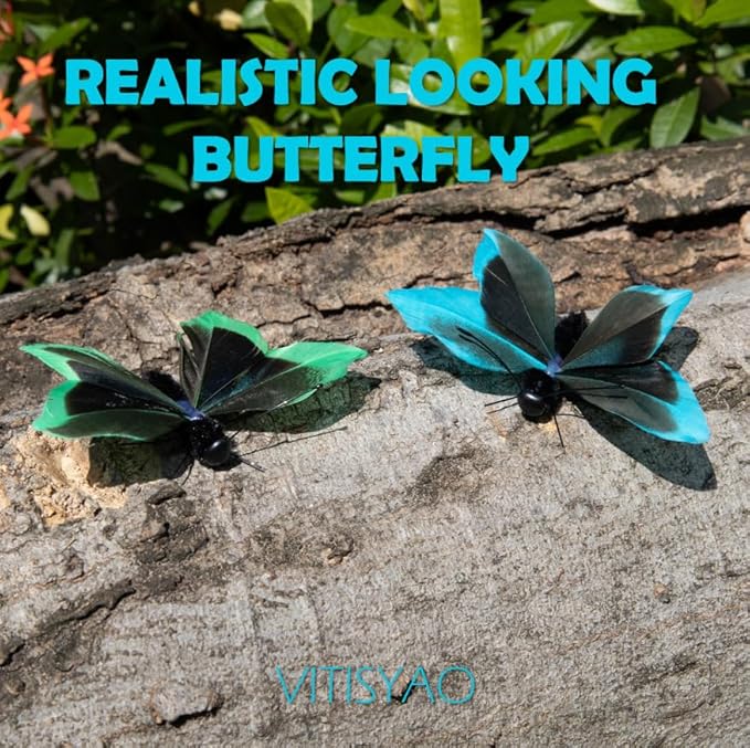 Cat Insect Feather Toys Replacement - 4 Pcs Handmade Natural Butterfly - Cat Toy Wand Refills - Simulation Mini Insects Cat Lures Wand Attachment Replacement for Kitty