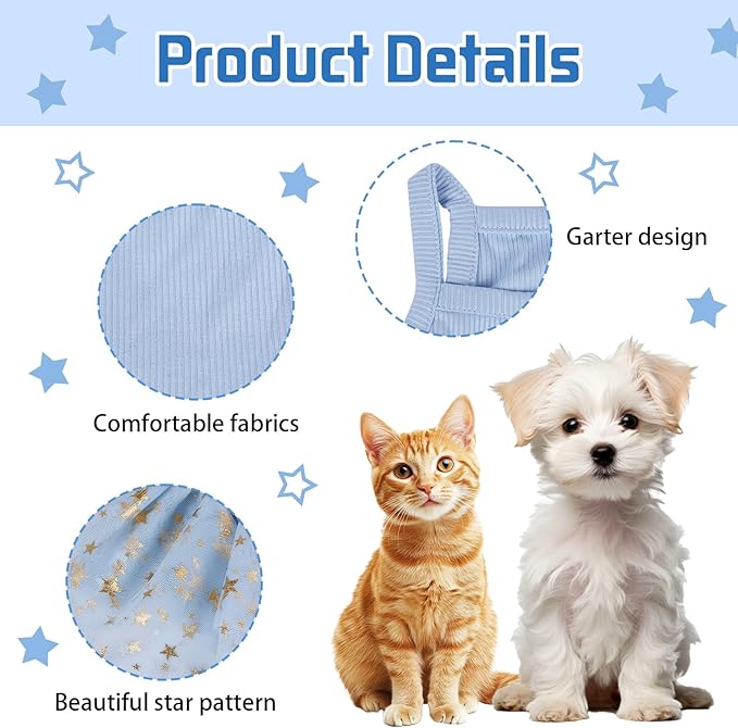 Dog Tutu Dress Cat Dogs Summer Tulle Slip Lace Dress Cute Puppy Glitter Star Skirt Pet Party Clothes for Small Medium Cat Dog (Blue, Medium)