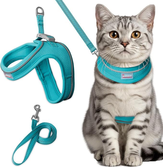 Cat Harness and Leash Set,Escape Proof Kitten Harness,Step in Adjustable Soft Lightweight,Easy Control,Reflective Strips Comfortable for Walking Travel(Ocean Blue,XS)