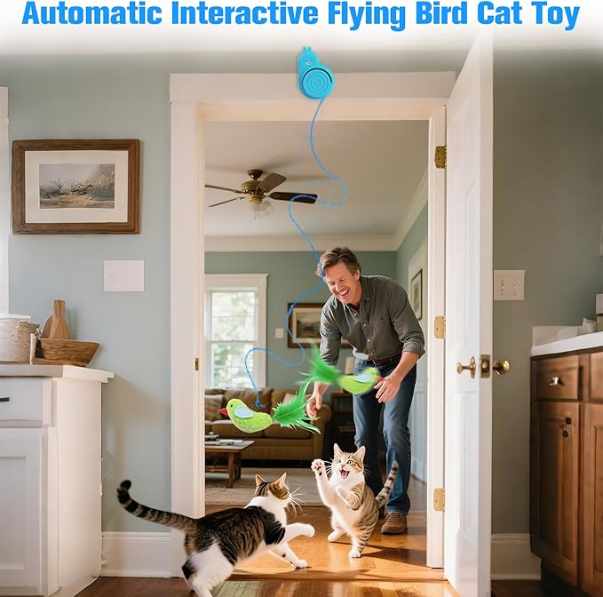 CATPICK Interactive Cat Toys for Indoor Cats Automatic Electric Flying Bird Feather Cat Toy - Best Kitten & Adult Cat Enrichment Toy Stick-on Hanging Electric Kitty Toys for Bored Cats