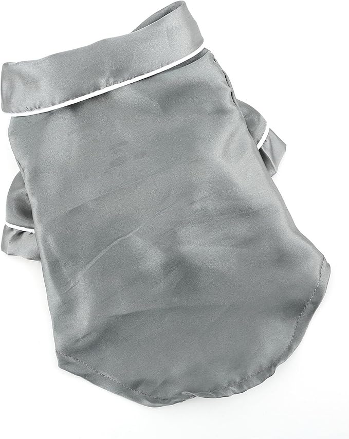 PAIDEFUL Soft Faux Silk Sleepwear for Small Dogs Cats Lapel Doggie Loungewear Lightweight Breathable Puppy Pajamas PJS Two-Legged Pet Shirt Clothes Summer Spring Chihuahua Apparel Button Up,Gray,XL
