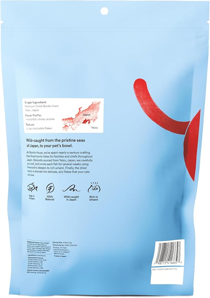 Wild-Caught Bonito Flakes for Cats & Dogs – 100% Wild-Caught, Single-Ingredient, High-Protein, All-Natural – No Additive, Grain-Free – Single-Ingredient – Large Flakes – 4.0oz