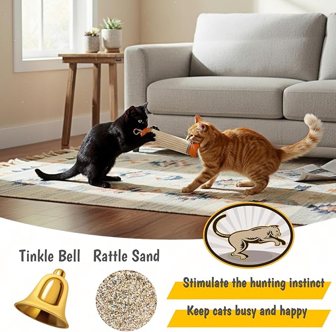 Catnip Cat Kicker Toy, 10 Inch Long Cat Scratcher Post, Natural Sisal Toy for Indoor Cats(Oranger and Silver)