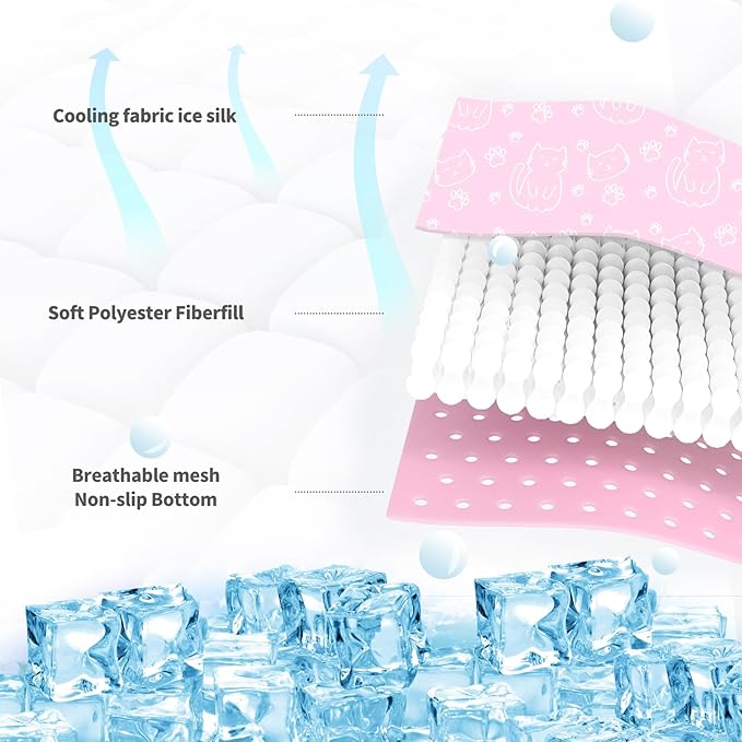 NWK Pet Cooling Mat -Q-Max>0.345 Ice Silk Cooling Mat for Dogs & Cats Portable & Washable Pet Cooling Blanket, Car Seats, Beds for Summer (Pink Cat, 27'' X 20'' X 0.3'')