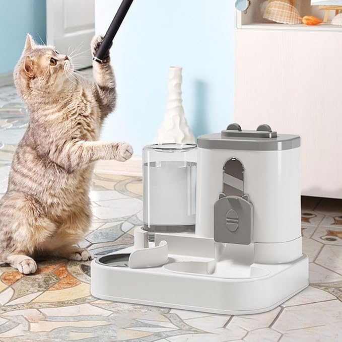 Cat Feeder and Water Dispenser Automatic Pet Food Bowl Waterer Water Feeder
