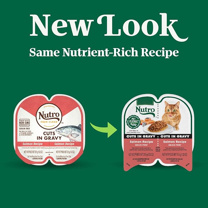 Nutro Perfect Portions Wet Cat Food Cuts in Gravy Salmon Recipe, Cat Food Wet Recipe, 2.64 oz. Twin-Pack Trays (24 Count)