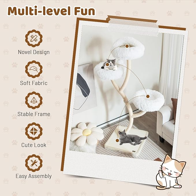 Tangkula Tall Cat Tree, 70 Inch Multi-Level Large Cat Tower with 3 Warm Perches, 3 Jingling Balls, Sisal Scratching Posts & Board, Modern Cat Tree for Indoor Cats Large Adult
