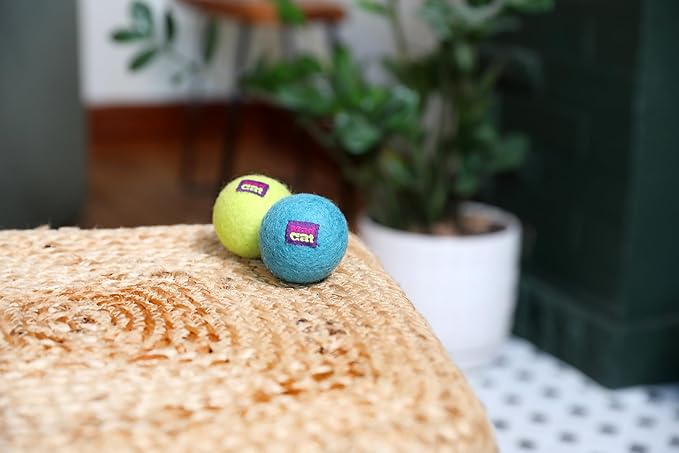 Mad Cat Wacky Wool Balls with Catnip and Silvervine Blend Natural Wool Fiber Cat Toys, Pack of 2
