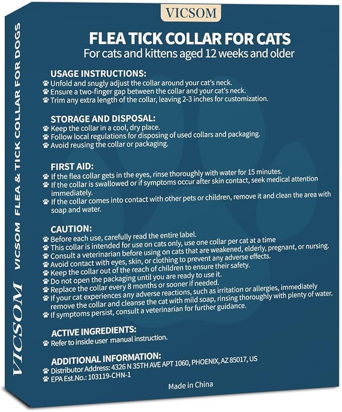 VICSOM 4 Pack Flea and Tick Collar for Cats, 32 Months Treatment, Waterproof Adjustable Kitten Flea Collar, Flea Prevention, Black