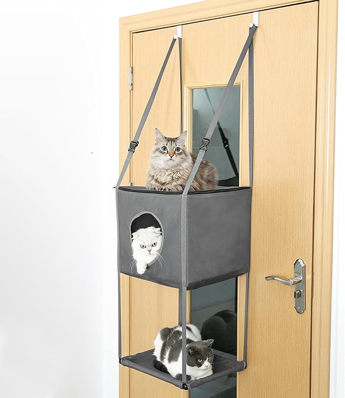 Door Cat Hammock Indoor - Foldable 16x13 Inch Mesh Bed, Breathable Perch, Removable Seasonal Adjustable | Stable Construction Climber for, Doors, Apartment, Home, Small Pets, Pet Furniture