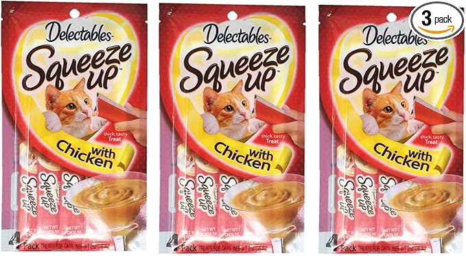 Delectables Squeeze Up Hartz Cat Treats Bundle of 3 Flavor Pouches, 2.0 oz Each (Chicken)
