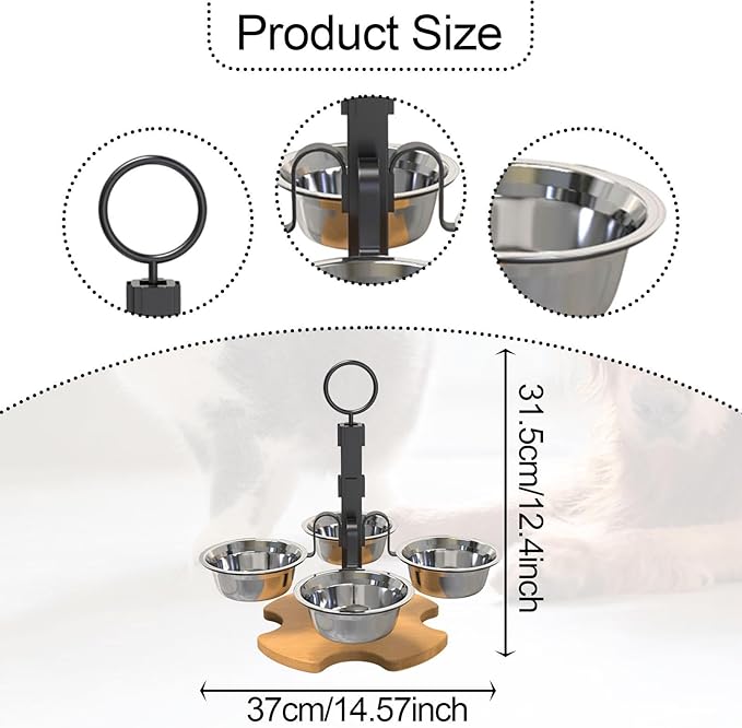 Elevated Cat Food Bowls, Height Adjustable, Water and Food Bowl Set Raised Cat Dishes for Small Dogs