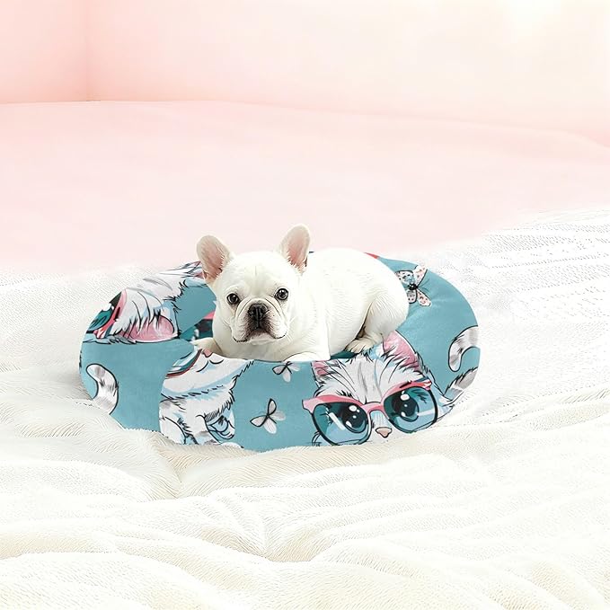 Cartoon Kitty Glasses Warm Soft Cat Beds Cat Calming Bed Extra Small Size Pet Sleeping Beds and Dog Furniture