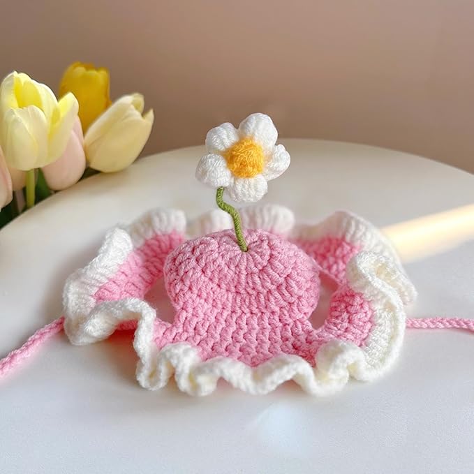Cute Knit Cat Hat,Handmade Crochet Dog Hat Halloween Christmas Party Costume Headwear for Puppy Cat Kitten Pet Puppies (Pink, Small)